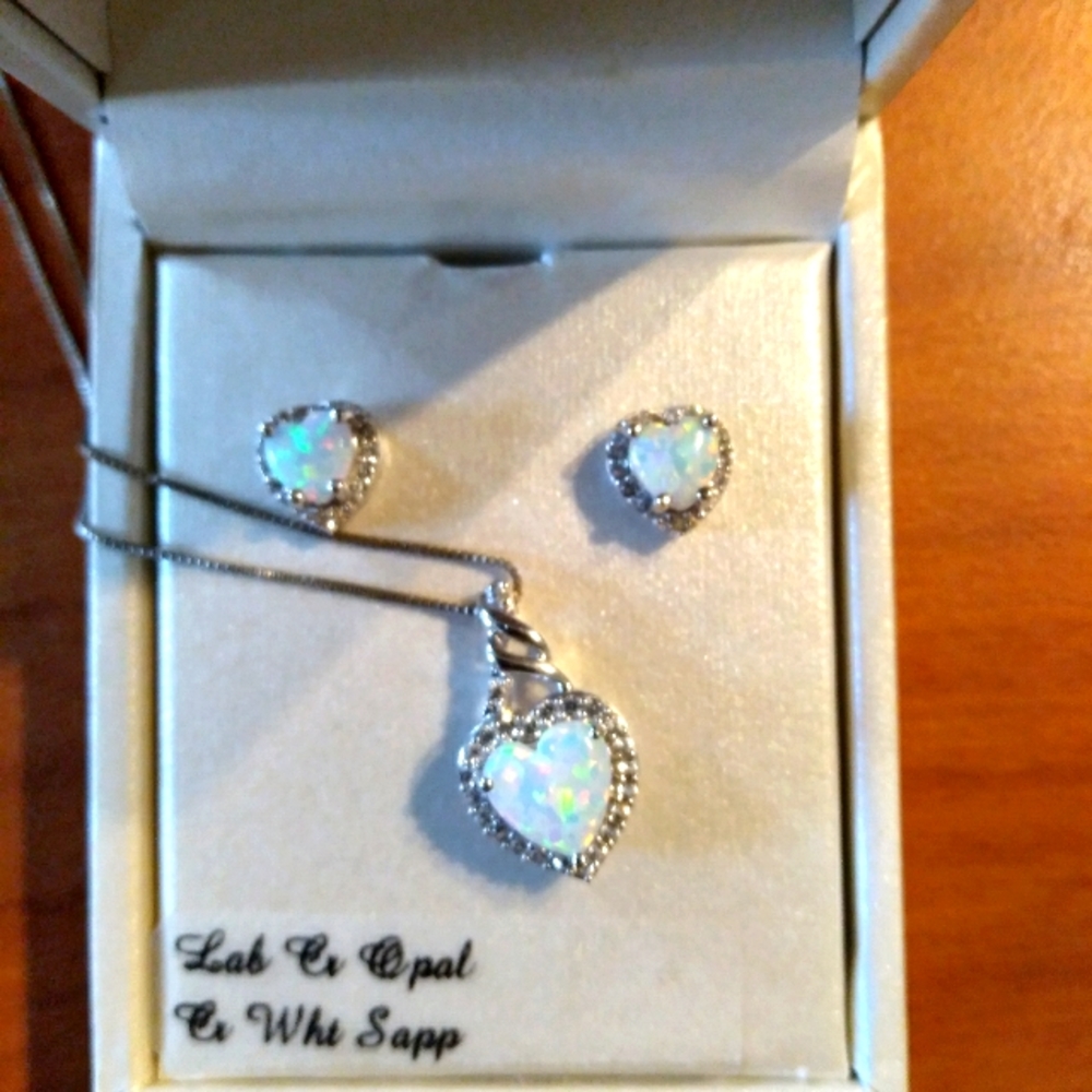 Sterling silver opal necklace and earring set